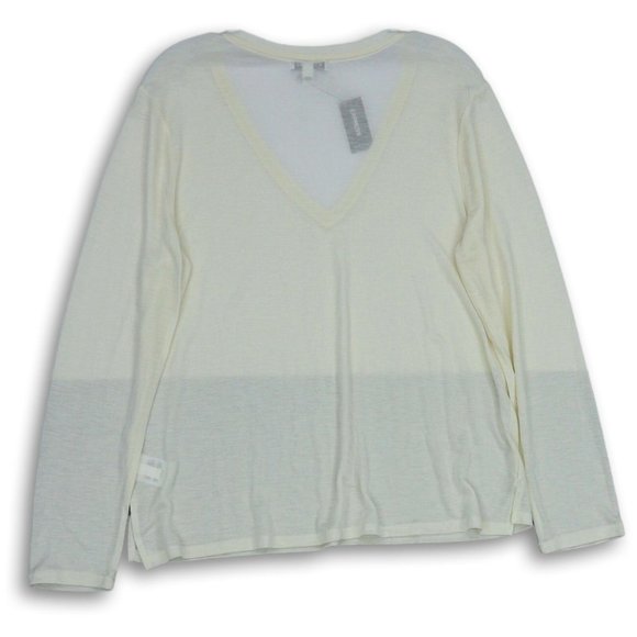 NWT EXPRESS IVORY LONG SLEEVE V-NECK SIDE SLIT PULL-OVER SHIRT MEDIUM - Picture 2 of 8